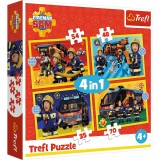 Puzzle copii Trefl 4 in 1 Pompier cu Sirena, multicolor, 4+ ani