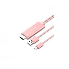 PREMIUM VENTION iPhone Lightning 8pin la HDMI Cablu adaptor-Lungime 3 Metri-Culoare Roz