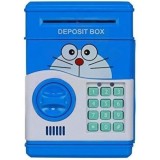 Pusculita pentru copii, pisicuta, cu functie ATM, cod pin si seif, albastru