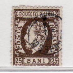Romania 1867 Carol I cu barba 25 bani sepia stampilat