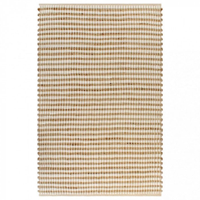 Covor din iută lucrat manual, natural &amp; alb, 120x180 cm textil