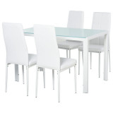 Masa pentru sufragerie/bucatarie + 4 scaune, metal, piele PU, blat sticla, alb, 120x70x75 cm GartenVIP DiyLine, ART