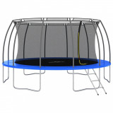 Trambulina Rotunda Gossi 488 cm, 150 kg, cu Plasa Siguranta, Scara si Copertina, Negru/Gri/Albastru