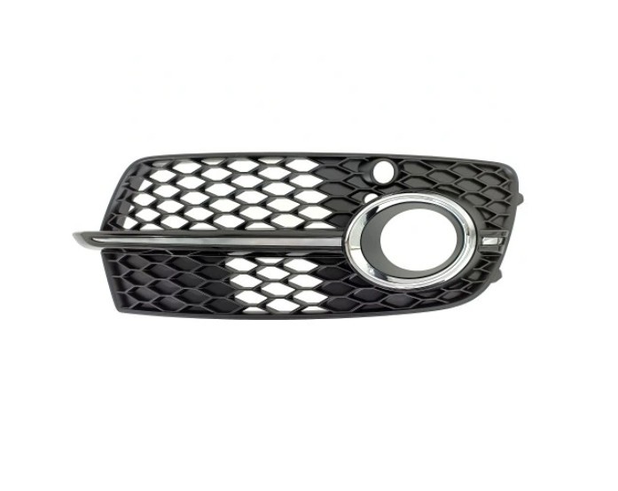 Grila bara protectie, spoiler Audi Q5 (8r), 09.2008-06.2012, model: S-Line, montare fata, stanga, cu rama crom, cu gauri senzori parcare (PDC); cu ga