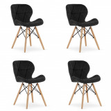 Set 4 scaune stil scandinav, Artool, Lago, catifea, lemn, negru, 48x43x74 cm