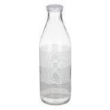 Sticlă cu Filet, Model Dungi, Capacitate 1L, Gri Alb, 27cm, Oem