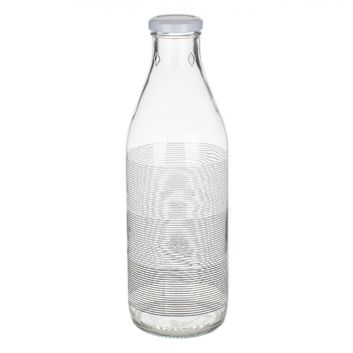 Sticlă cu Filet, Model Dungi, Capacitate 1L, Gri Alb, 27cm