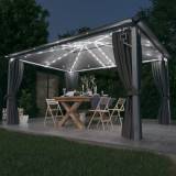 VidaXL Pavilion cu perdele &amp; șiruri lumini LED antracit 4x3m aluminiu