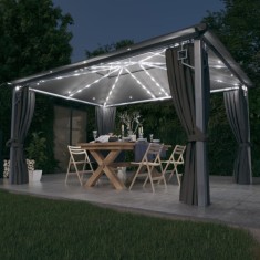 vidaXL Pavilion cu perdele &amp; șiruri lumini LED antracit 4x3m aluminiu 3070336