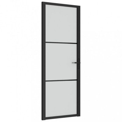 Ușă de interior, 76x201,5 cm, sticlă neagră mată și aluminiu foto