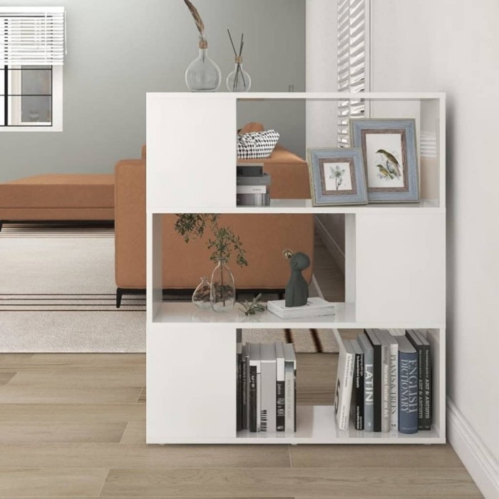 Bibliotecă/Separator cameră, alb extralucios, 80x24x94 cm PAL
