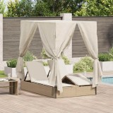 Șezlong dublu cu acoperiș Bej 205 x 129 x 200 cm rattan PE