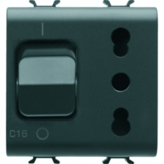 Priza cu protectie - 2P+E 16A P17/P11 - WITH Siguranta automata 1P+N 16A - 230V ac - 2 MODULES - BLACK - CHORUS.