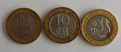 Lot 3 monede 10 Shillings diferite Kenya foto