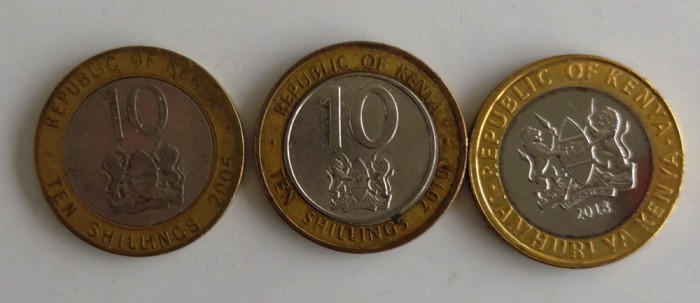 Lot 3 monede 10 Shillings diferite Kenya