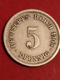 5 pfennig 1906 G (cota ridicata), stare EF+ [poze]. Discount conform descriere [10 - 20 %. Vezi descrierea.].