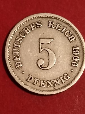 5 pfennig 1906 G (cota ridicata), stare EF+ [poze]. Discount conform descriere [10 - 20 %. Vezi descrierea.]. foto