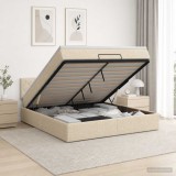 Cumpara ieftin Pat ottoman cu saltea cu headboard Crem 180 x 200 cm Tesatura