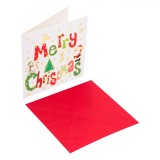 Felicitare Crăciun, Merry Christmas, Sclipici, 9.5x9.5cm, Plic Roșu, Multicolor