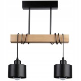 Lampa dining, 2 LED-uri 50W, baza lemn, lungime 40 cm, abajur sticla