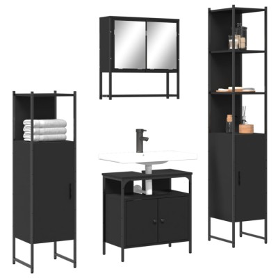 Gossi set mobilier de baie, 4 piese, negru, lemn prelucrat foto