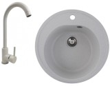 Chiuveta alba de bucatarie Elefant Premium, compozit granit + baterie