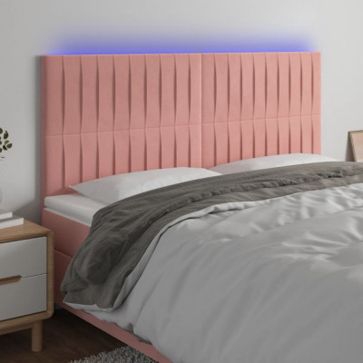 Tablie de pat cu LED, roz, 160x5x118/128 cm, catifea GartenMobel Dekor foto