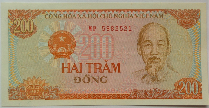 BANCNOTA COMUNISTA 200 DONG - VIETNAM, anul 1987 *cod 633 B = UNC