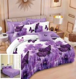 Cumpara ieftin Lenjerie Pat Doina Sf065, Bumbac, 4 Piese, Fara Elastic, Imprimeu, Lila