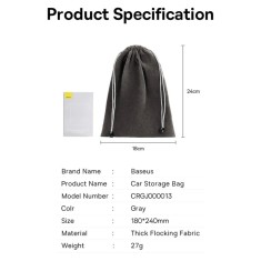 ORGANIZATOR auto tip saculet Baseus, stofa, 180 x 240mm, gri &quot;CRGJ000013&quot; - 6932172620790