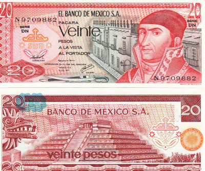 Mexic 20 Pesos 1977 P-64d UNC foto