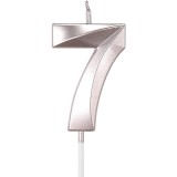 Lumanare Cifra 7, Cyrax, Model Diamond, 5 x 3.4 cm, Argintiu