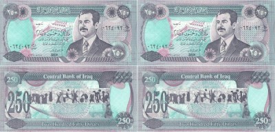 2 &amp;times; 1995 , 250 dinars ( P-85a.1 ) - Irak - stare UNC Serie consecutiva ! foto