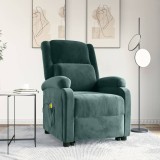 VidaXL Fotoliu de masaj cu ridicare, verde &icirc;nchis, catifea