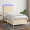 Gossi pat cu arcuri, saltea si led, crem, 80x200 cm, textil