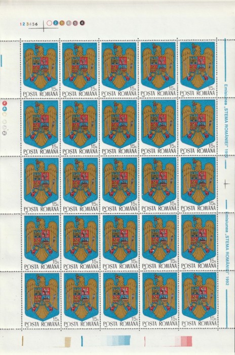 Romania 1992 - #1302 Stema Romaniei COALA COMPLETA 1v MNH