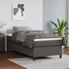 vidaXL Pat box spring cu saltea, gri, 90x190 cm, piele ecologică 3144582