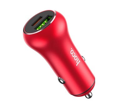 Incarcator auto Hoco Z38, Dual, USB 18W+ USB-C 20W Quick Charge 3.0, Rosu, Blister foto