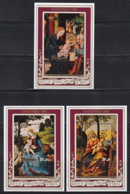 Penrhyn 1982 - Crăciun - Picturi, 3 Colite, MNH foto
