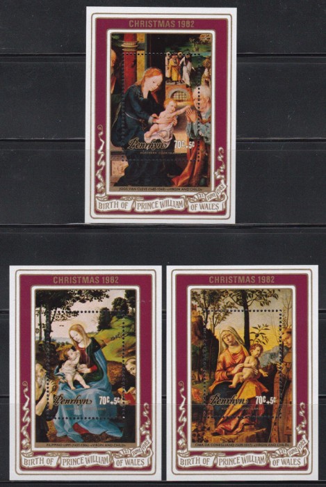 Penrhyn 1982 - Crăciun - Picturi, 3 Colite, MNH