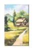 Tablou pictat manual, La cabana din padure, 50x30cm ulei pe panza, gata de agatat pe perete