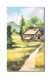 Cumpara ieftin Tablou pictat manual, La cabana din padure, 50x30cm ulei pe panza, gata de agatat pe perete