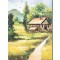 Tablou pictat manual, La cabana din padure, 50x30cm ulei pe panza, gata de agatat pe perete