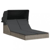 Cumpara ieftin Sezlong dublu cu baldachin si perne, gri, poliratan