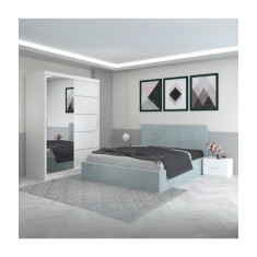 Dormitor Filip Lemon Cu Pat Tapitat Stofa 160x200cm