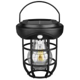 Lampa solara, tip felinar, cu agatatoare, putere 2W, cu 3 LED-uri, portabila, rezistenta la apa si intemperii, negru
