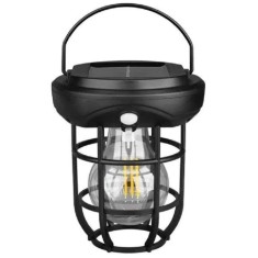 Lampa solara, tip felinar, cu agatatoare, putere 2W, cu 3 LED-uri, portabila, rezistenta la apa si intemperii, negru