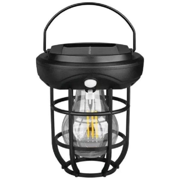 Lampa solara, tip felinar, cu agatatoare, putere 2W, cu 3 LED-uri, portabila, rezistenta la apa si intemperii, negru