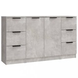 Servante, 3 piese, gri beton, lemn prelucrat