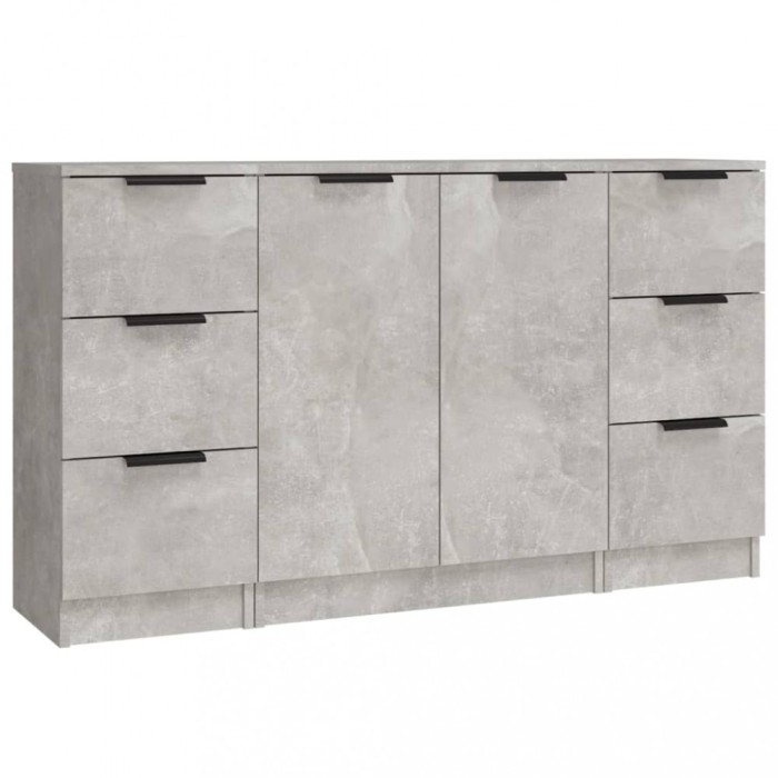 Servante, 3 piese, gri beton, lemn prelucrat